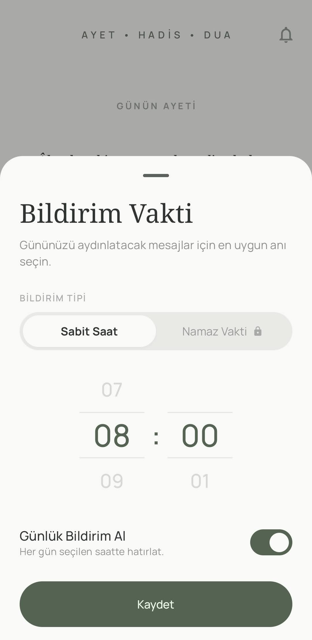 Ayet Hadis Dua — Bildirim Ayarları