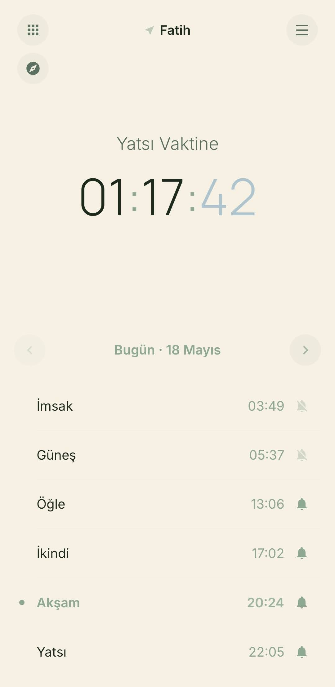 Namaz Vakti — Namaz Vakti Ekranı